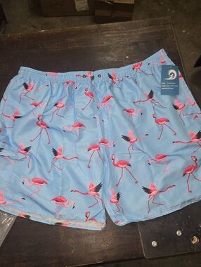 Men's Flamingo Print Swim Trunks - Blue